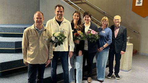 Die drei Organisatoren der Bildungsmesse der RS und WRS, eingerahmt von der jeweiligen Schulleitung und Herrn Bürgermeister Haas.