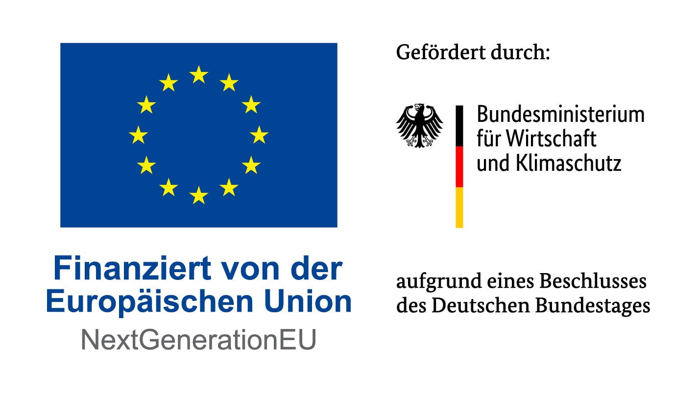 Förderlogos, finanziert von der Europäischen Union; gefördert durch Bundesministerium für Wirtschaft und Klimaschutz 